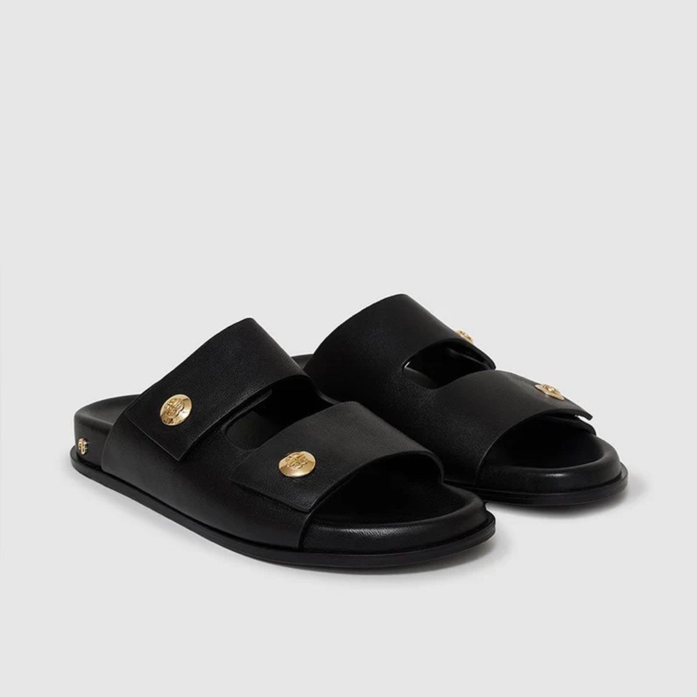 Anine Bing Ella Leather Flat Slide Sandals